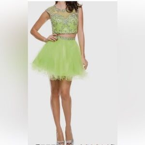 Elegant Rhinestone Strapless Lime Green 2pc Skirt Set